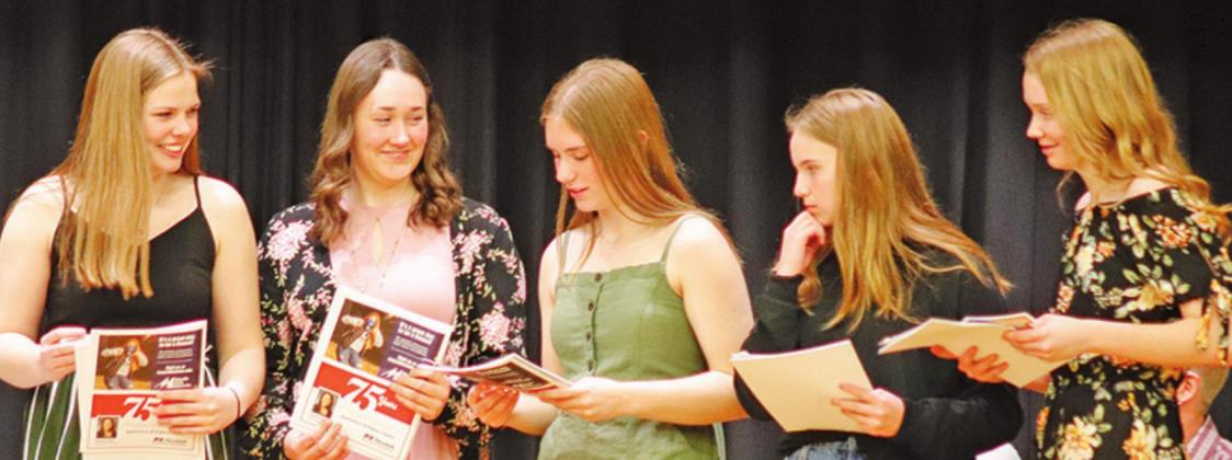 Members of the Girls Basketball team pictured left to right: Kasey Stegman, Madison Hermanson, Kiara Aasand, Aleah Pokrzywinski and Easton Larson.