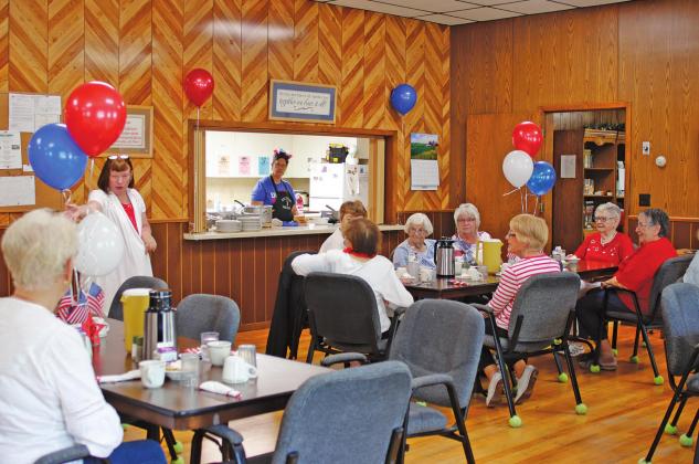 Congregate meal site for Drayton was decorated for the Fourth of July to celebrate the first day back in the building. VNV Photo by Lesa Van Camp