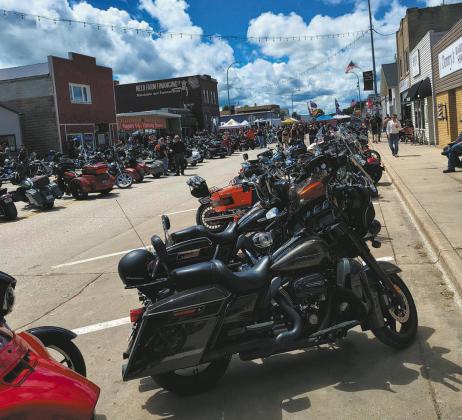 Motorcycles filled the street from the stoplight to the Cavalier Post Office. Photo by Julie Myrvik.