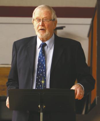 Pastor Leroy Aufenkamp delivered the message at the Tree of Lights service held on Sunday. Photo by Lyle Van Camp