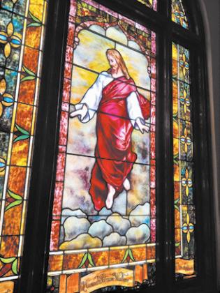 Art and stained glass window can be viewed in historic Drayton United Methodist Church. Photo by Duane H.H. Lyon.