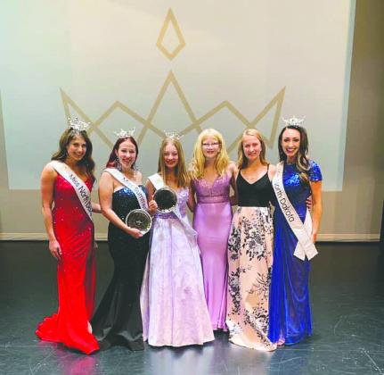 Pictured are Emma Tong, Miss ND's Outstanding Teen 2021: Heather Gades, Miss SummerFest 2022; Ellie Ahlfeldt, Miss SummerFest's Outstanding Teen 2022; Maggie Iverson, Faith Tjelta, and Reyna Bergstrom, Miss North Dakota 2021.
