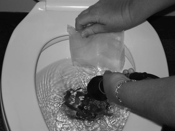 A bag of gummy worms about to be flushed. Flush twice - It’s a long way to Devils Lake.
