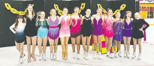 Private Advanced Group - from left to right: Samantha Johnston, Emily Kerian, Kia Coffman, Kaileigh Martinson, Olivia Shereck, Hannah Miller, Isabelle Cole, Alexis Monson, Sophie Geddes, Jaelyn Monson, Ruby Gerszewski, Vaya Stark. Photo courtesy of Grafton Figure Skating.