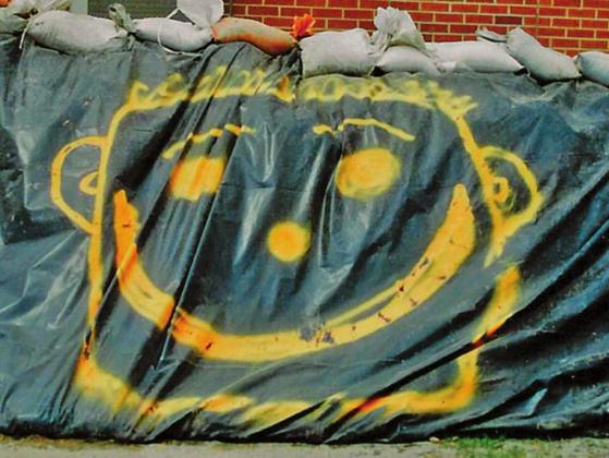 Some cheery artwork was added to the plywood dyke in front of the Polar Communications building in this look back at 1997. VNV Photo by Lyle Van Camp