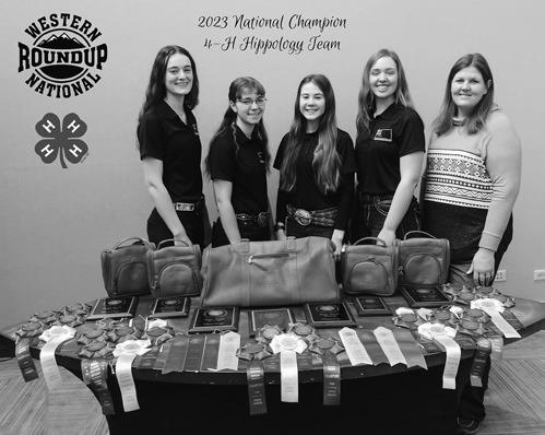 The North Dakota 4-H hippology team was overall national champion and took home numerous individual and team placings at the National Western 4-H Roundup. Team members are (from left): Anne Schauer, Mikaela Woodruff, Emily Fannik, Olivia Lebrun and coach Paige Brummund. (NDSU photo)