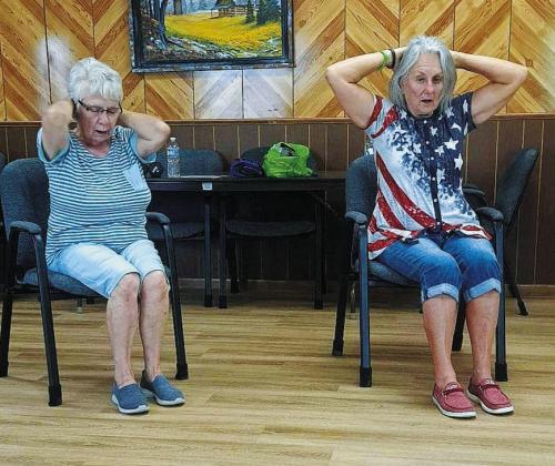 Long time Drayton resident Margret Staskivige often leads the class. She said not only is it good for their physical health but it is also wonderful for their mental health as well. “When you get together with people you go,” Staskivige said. “When Margret Staskivige and Marlene Aasand. Photo by Christine Jensen.