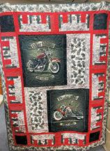 An elaborate motorcycle quilt, which was donated to Growing Hope in Pembina County for their upcoming raffle.