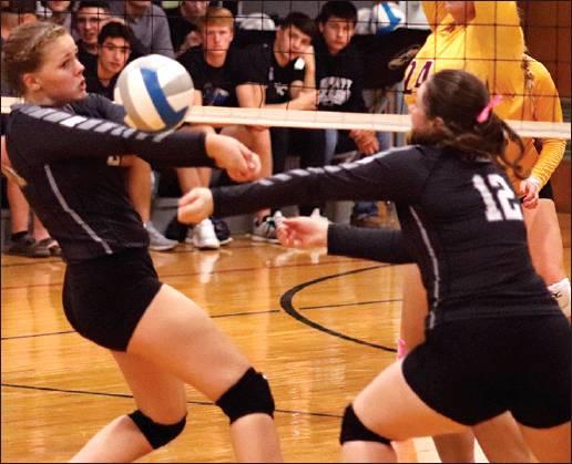 Kasey Stegman bumps the ball over the net in a volley with the Spoilers. VNV Photo by Lesa Van Camp