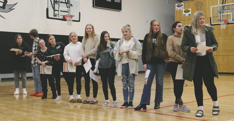 Theater, from left to right: Kiara Aasand, Jonathan Knutson, Siobhan Kissee, Claire Thompson, Reese Fering, Easton Larson, Taylor Hermanson, Alyssa Hoyles, Lauren Peterson, Justyce Wallery, Alyvia Quibell. Photo by Lyle Van Camp.