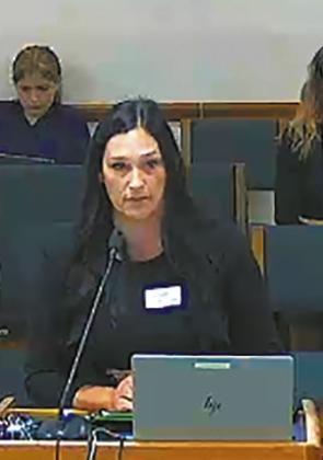 Nikki Wegner, director of the NDLTCA, addresses an interim Human Services Committee meeting on July 11 about the impact that the federal staffing rule will have on the nursing homes and other healthcare sectors in North Dakota. Photo provided by NDLTCA.