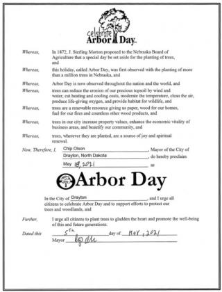 Arbor Day Foundation Names Drayton Tree City USA®