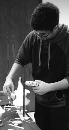 Jerimiah Johnson hard at work on his tower. Photo by Lyle Van Camp.