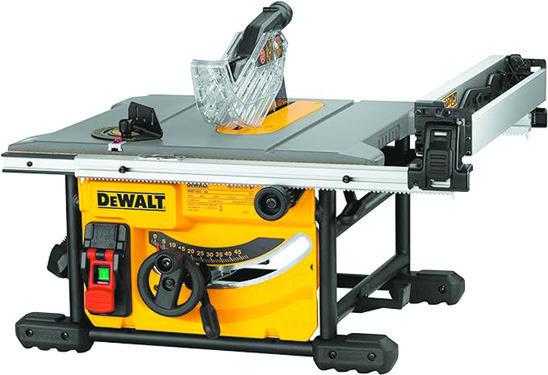 Maximized for accuracy and capacity this DEWALT DWE7485 8-1/4 inch table saw includes on-board storage for blade guard assembly, non-through cut riving knife, anti-kickback pawls, blade change wrenches, miter gauge and push stick. The powerful DEWALT 15 amp, 5800 RPM motor allows users to complete a majority of applications. The rack &amp;amp; pinion fence allow for fast, easy adjustments and provides the capacity to rip 4x8 sheets. Manufacturer photo