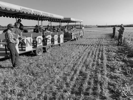 NDSU dry bean breeder Juan Osorno presents at last year’s row crop tour. (NDSU photo)