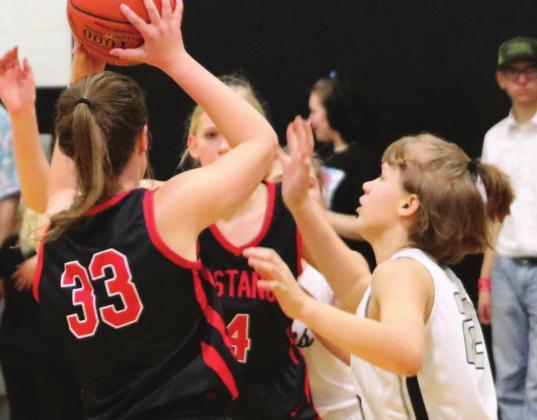 Alyssa Hoyles puts some pressure on the Mustangs in action at Edinburg last week. Photo provided by Drayton Public School - Darla Hoyles