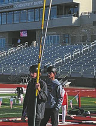 Grant Vold warming up in Pole Vault early Saturday morning before fans have started to arrive. Photo by Jeryl Thompson.