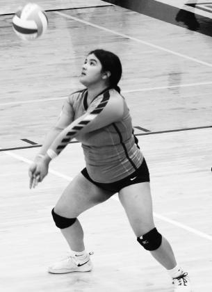 Senior Emily Gonzalez receives a serve. Gonzales led the Titans with nine digs vs. Park River on Sept. 27.