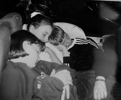 Riding home like sardines, we slept piled on top of one another..