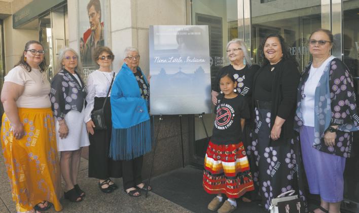 Members of the Charbonneau family pose outside of Walter Reade Theater with young family friend and first-time actress Juanita Selwyn of Yankton Sioux Tribe. Submitted photo