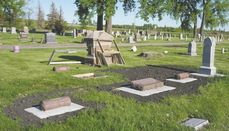 Several grave markers sitting on new bases at the Drayton City Cemetery. VNV Photo by Lyle Van Camp