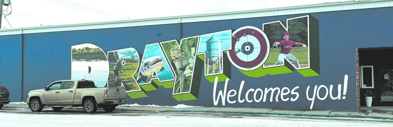 Sun shines on the Drayton mural, Thursday Feb. 26 as temperatures reach 44 degrees. Photos by Rebecca Davis