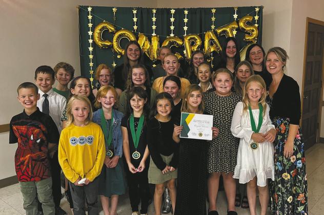 Static Top Club Crystal Clovers. Back: Anja Schluchter, Mia Seng, Aubrey Ratliff, Caroline Stegman, Naomi Stegman; Middle: Wyatt Ramirez, Ruby Morrison, Adle4e Hay, Pyper Shane, Amelia Ratliff, Kiera Seng; Front: Caleb Bailey, Nathan Stegman, Brooklyn Bailey, Elena Stegman, Ava Morrison, Olive Truver, Brinxlee Hay, Kinsey Mertz, Sadie Kennedy, Lainy Shane, Grace Seng, Elisa Ratliff. Submitted photo