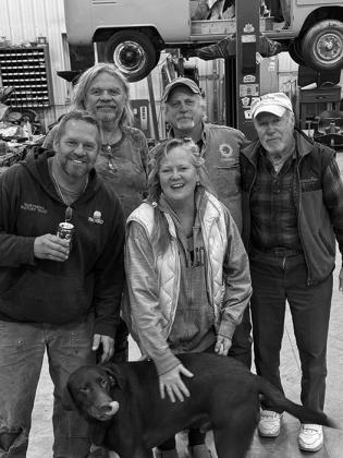 (L-R) Gary Jensen, Bruce Martinson, SuZanne Risberg-Elliott, Mark Elliott, Denny Hill, and their furry companion.