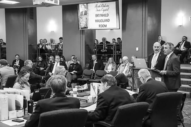 Gov. Kelly Armstrong presents his 2025-27 executive budget recommendation to the Legislature's Joint House-Senate Appropriations Committee on Wednesday, Jan. 15, 2025, in the Brynhild Haugland Room at the North Dakota Capitol in Bismarck.