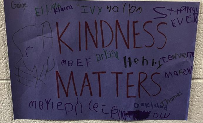 This poster, along with several kindness drawings, were hung throughout DPS hallways by the preschool class to remind students the importance of being kind to one another.