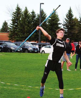 Jonathon Knutson throws the javelin at the Last Chance track meet Monday May 23rd in Grand Forks. VNV photo by Lyle Van Camp