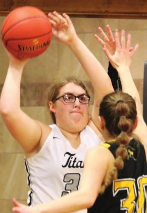 Isabella Douville looks for an open team mate in action against Park River. Photo provided by Drayton Public School Darla Hoyles