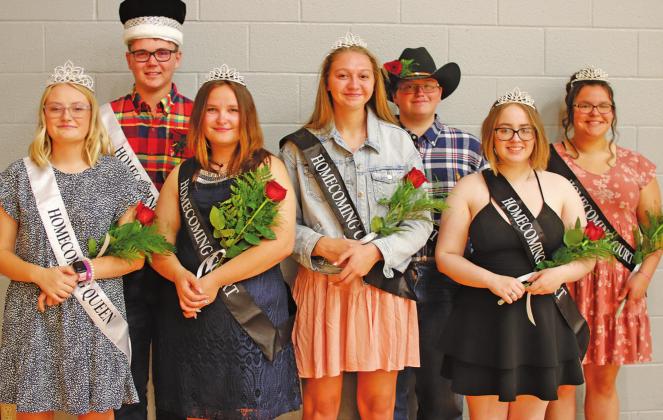 The 2021 Homecoming Court pictured left to right: Queen Mackenzie Guss, King Nicholas Van Camp, Ariaunna Larocque, Kayli Staskivige, Cole Wilson, Jordie Praska, and Aaliyah Lorenzen. VNV Photo by Lesa Van Camp