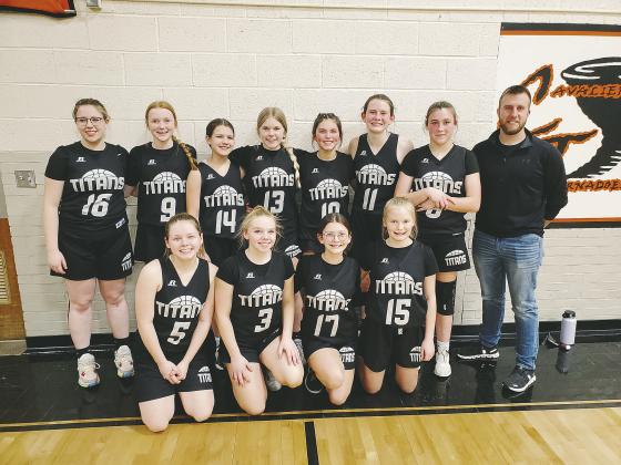 First year coach Tyber Pokrzywinski led the seventh grade team to a first place win in the Flurry Division. The eighth grade girls landed fourth in the Blizzard Division. Congratulations to the teams! Eighth Grade Lady Titans.