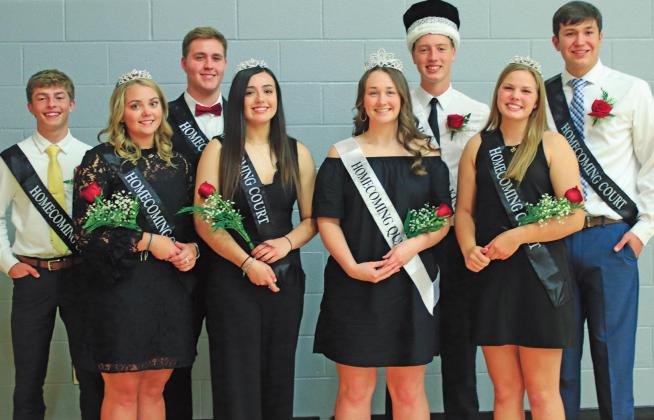 Pictured above left to right: Drayton High School Homecoming Court Samuel Johnson, Aliyah Bartles, Noah Hanson, Leslie Pena, Queen Madison Hermanson, King Damian Pokrzywinski, Kasey Stegman, and Gage Pollestad. VNV Photo by Lesa Van Camp