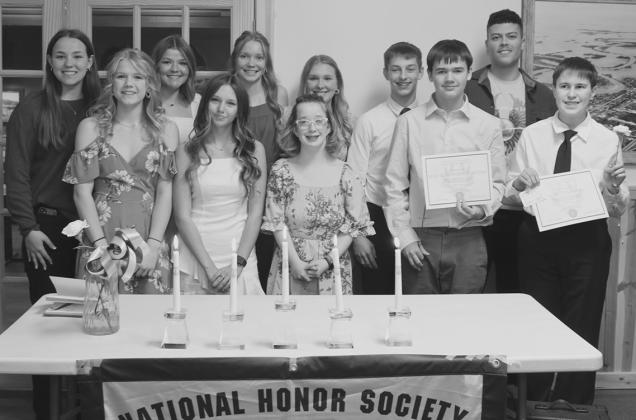 Members of the 2023-2024 National Honor Society; from the left, Hailey Berg, Alyssa Hoyles, Alyvia Quibell, Taylor Hermanson, Easton Larson, Siobhan Kissee, Rylee Maurstad, Carter Johnson, Max Foss-Pokrzywinski, Daniel De Souza and Loki Sylskar. Photo by Lyle Van Camp