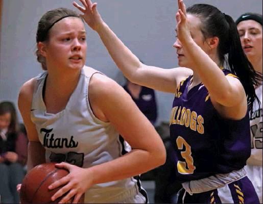 Kasey Stegman got the rebound and then looks for an open man during the action against the Rolla Bulldogs Saturday afternoon in Crystal. VNV Photo by Lesa Van Camp