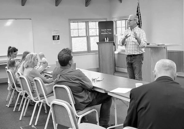 Senator Cramer speaking to the Farm Bureau group at the Langdon Research Extension Center. Photo by Hilary Nowatzki.