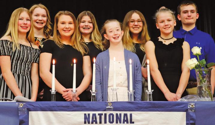 Members of the National Junior Honor Society are pictured above left to right: Front Row: Paige Morris, Rylee Maurstad, Siobhan Kissee, and Alyssa Hoyles. Back row: Easton Larson, Alyvia Quibell, Hailey Berg, and Grant Uggerud.