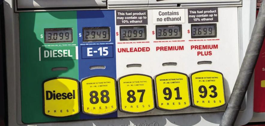 Fuel options at a Sioux Falls, South Dakota, gas station on Aug. 22, 2025. The nationwide average price of a gallon of gas was $4.55 May 22, 2026, up from $3.20 a year ago. The steep increase has turned some lawmakers’ attention alternative fuels like ethanol. (Photo by John Hult/South Dakota Searchlight