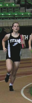 Maintaining her lead, Violet Hoyles anchored the girl’s 4x600 relay, securing a 4th place finish. Photo by Jamie Rarick