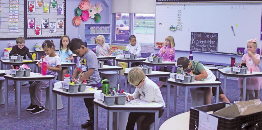 Mrs. Rebekah Schumacher’s Kindergarten class is seated at their desks and ready for the school day to start on Tuesday morning. VNV Photo by Lesa Van Camp