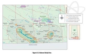 SaskPower presentation showing the potential sites within the orange line where the small modular reactor could be built.