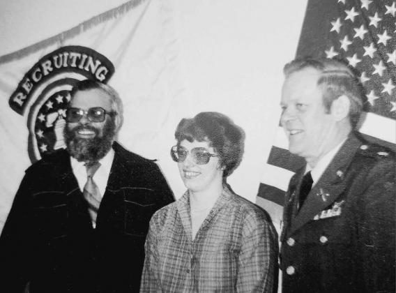 Kristi being sworn in by her retired uncle, Lt. Col. Wayne Lunsetter (right) in Feb. 1983 and father, Howard Lunsetter (left).