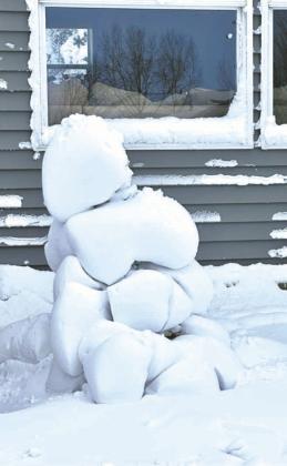 Mother Nature's snowman built around a new pine tree. Photo by Julie Helm