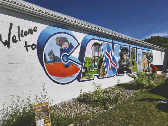 “Art Commissions by Beau Bakken” puts the finishing touches on the mural at the end of Main Street in Cavalier. Back on Aug. 4 Bakken put a call out on his Facebook page posting a photo of the outline of the letters and asking residents to send photos to his email.