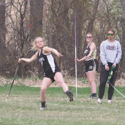 DVE senior Alyssa Hoyles prepares to launch the javelin during Saturday's track meet, winning the day with a distance of 106' 4” Photo by Jamie Rarick