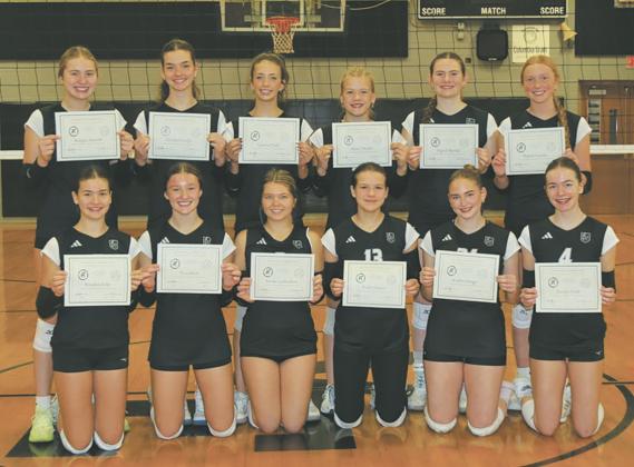 Front L-R Rosalyn Fedje, Tess Sehrt, Brooke Gullickson, Violet Hoyles, Scarlet Dreger, and Jocelyn Vold. Back L-R Reegan Aasand, Elizabeth Fedje, Gianna Hall, Alyssa Hoyles, Ingrid Myrdal, and Peyton Larson. Photo by Bette Nilson.