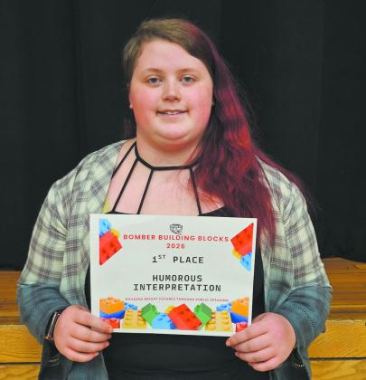 Bombers’ Stephanie Kissee qualified for the state speech meet with her Humorous Interpretation entry. Photo by Jamie Rarick
