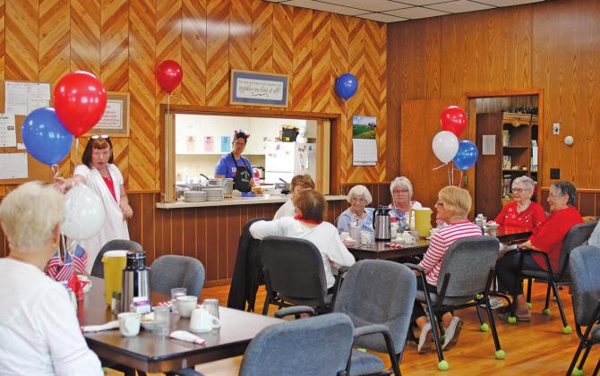 Congregate meal site for Drayton was decorated for the Fourth of July 2021 to celebrate the first day back in the building. VNV Photo by Lesa Van Camp